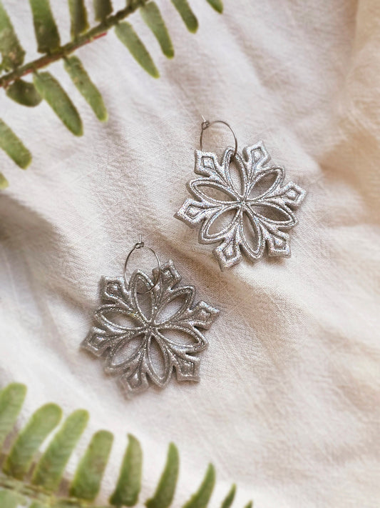 Silver Snowflake Hoops